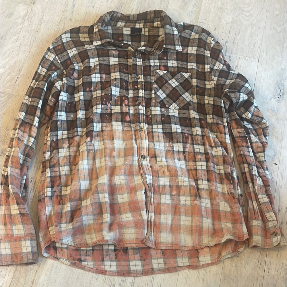 Plaid Button-Up Shirt in Brown and Orange